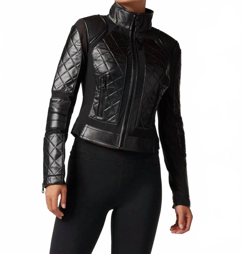 NEW BLANC NOIR classic leather mesh moto jacket in black
